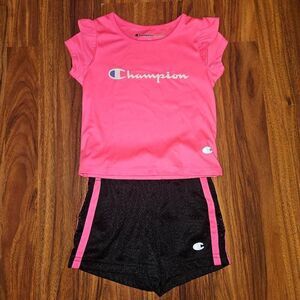 5 For $25 Champion Hot Pink and Black Quick Dry Active Outfit With Ruffles 2T